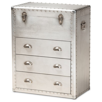 Glannant French Industrial Silver Metal 3-Drawer Accent Storage Chest