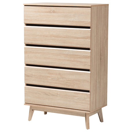 Miren Mid-Century Modern Light Oak and Dark Gray 5-Drawer Chest