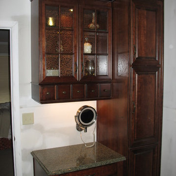 Pompton Plains NJ Master Bathroom - Traditional Dark Cherry Cabs w- Granite Tops
