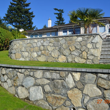 Fibreglass Pool in Saanich with Beuitiful Stone Walls