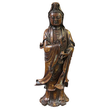 Bronze Standing Guan YIn - Bodhisattva With Vitarka Mudra  Holly Vase Hcs2785