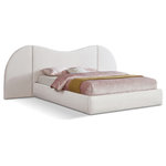 Meridian Furniture - Everest Upholstered Bed, Cream, King, Linen Textured Fabric - Awaken to the promise of a blissful slumber with the Everest Linen Fabric Bed, a luxurious haven that seamlessly blends classic elegance with contemporary design. Crafted with a sumptuous, rich cream linen fabric, this bed beckons you to sink into its cloud-like embrace, inviting peaceful nights and rejuvenating mornings. Its gently curved headboard transcends mere aesthetics, offering unparalleled flexibility to suit your preferences and space. Removable side panels grant you the freedom to choose between a classic silhouette for a more open, airy feel for a spacious ambiance, or an expanded option that adds a more dramatic focal point to your room. Whether you favor a cozy nook or a bright and breezy retreat, this bed effortlessly adapts to your vision.