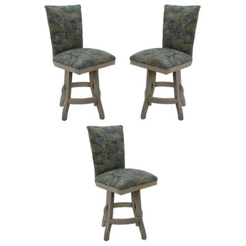 Home Square 26" Swivel Solid Wood Counter Stool in Poet Sky Blue - Set of 3