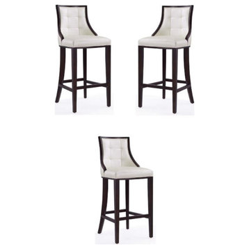 Home Square 45" Faux Leather Barstool in Pearl White & Walnut - Set of 3