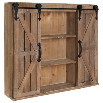 Cates Decorative Wood Storage Cabinet Sliding Barn Doors, Rustic Brown 2 Doors