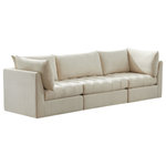 Meridian Furniture - Jacob Velvet Upholstered 3-Piece Modular Sofa, Cream - Create the ideal seating arrangement for your space when you pick and choose the elements you like mostincluding this Jacob velvet modular sofa. Mix and match items in the Jacob collection to bring your living space or family room together with a personalized slant. Soft cream velvet upholstery is soft and welcoming to the touch, adding a luxurious feel to everyday seating. Deep channel tufting adds to the piece's durability, and latches underneath the unit make it easy to attach to other pieces in the collection.