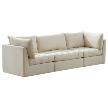 Jacob Velvet Upholstered 3-Piece Modular Sofa, Cream