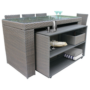 Florence Bar Table, Cart, Basket, 4 Barstools Wicker Patio Furniture
