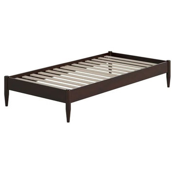 Midcentury Platform Bed, Hardwood Frame With Slatted Support, Espresso/Twin Xl