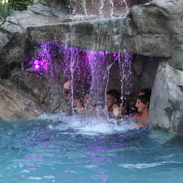 Resort grotto pool with slide