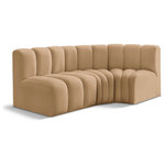 Meridian Furniture - Arc Velvet Upholstered 3-Pc. L-Shaped Modular Sectional, Camel - Give your living room or den the perfect blend of style and versatility with this Arc velvet fabric curved modula Sectionalr. Part of the Arc modular furniture collection, this chair comes upholstered in rich camel velvet fabric and features deep channel tufting that adds a touch of luxury while enhancing comfort and support. A seamless combination of form and function, this chair can be used with other Arc pieces to create a myriad of configurations in your well-curated room.