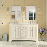 Harper 60-inch Double Vanity with Carrara Marble Top  Double vanity  bathroom, Farmhouse bathroom vanity, Bathroom vanity