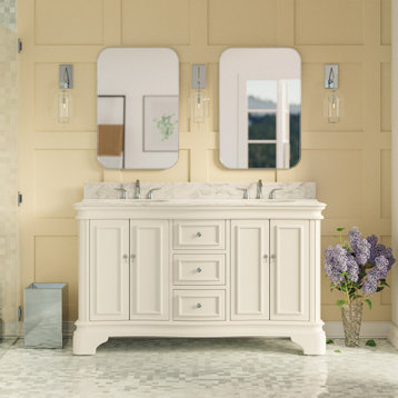 Katherine 60" Bath Vanity, White, Carrara Marble, Double Vanity