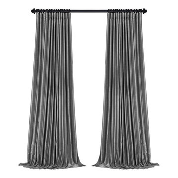 Blackout Extra Wide Vintage Textured Faux Dupioni Curtain, Smoke, 100"x96"