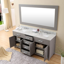 Daston 72 inch Gray Double Sink Bathroom Vanity Carrara White Marble Top - Bathroom Vanities And Sink Consoles