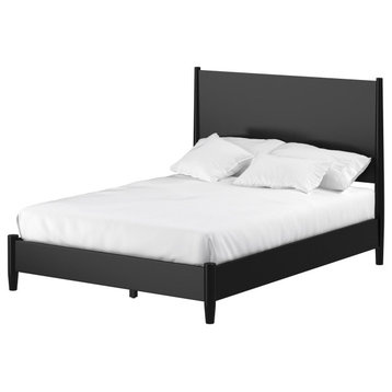 Flynn Mid Century Modern Full Size Panel Bed, Black