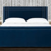 Elle Wingback Upholstered Queen Bed Navy Blue