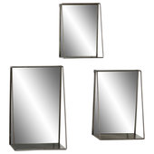 SET OF 3 HOME INTERIORS 5.25 SQUARE MIRRORS BROWN WOOD FRAME