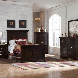 GLAMOUR 4 PIECES SIMPLE LINES ESPRESSO WOOD KID TWIN PANEL BEDROOM SET - Kids Bedroom Furniture Sets