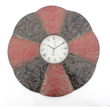 Traditional Black and Red Floral Metal Wall Clock