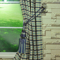 Paroo Cotton Blend Small Check Versatile Pleat Curtains & Drapes Tassel Tieback - Curtains