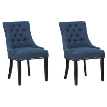 Costaelm Bellmount Fabric Wingback Tufted Dining Chair 2 Pc Set in Blue