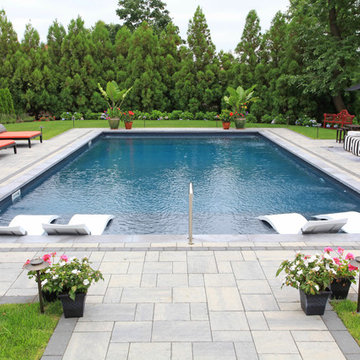 Rectangular Pool with In-water Chaises - Long Island, NY