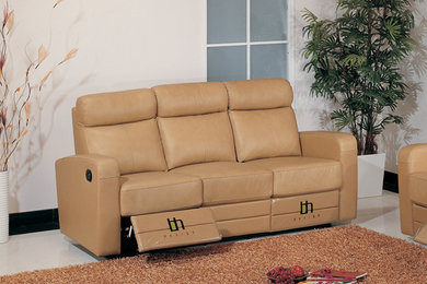 Slope Dual Reclining Leather Sofa in Taupe by Beverly Hills Furniture