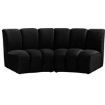 Meridian Furniture - Infinity Channel Tufted Velvet Modular Chair, Black, 2 Piece - Create a seating group that works for every possible situation with this Infinity modular love seat and other pieces in the Infinity collection. Upholstered in soft black velvet material that feels great against the skin and offers long-wearing beauty, this piece fits with other Infinity items for an infinite number of combinations that get your seating requirements just right but that look just as nice when used on their own.