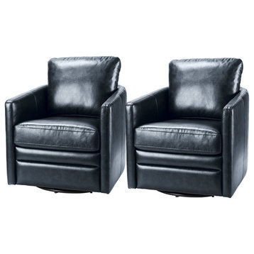 Leather 27.8" Accent Chair, Set of 2, Navy