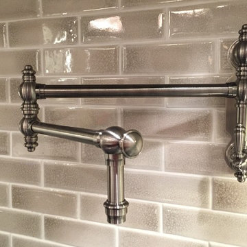 Waterstone pot filler & Encore tile in silver crackle