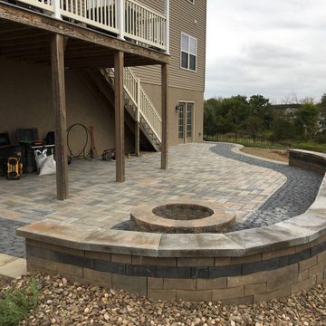 Permeable Paver Patio, Seat Walls, Fire Pit, Lighting