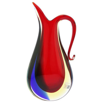 GlassOfVenice Murano Glass Sommerso Pitcher Vase - Red Blue Amber