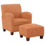 OSP Home Furnishings - Aiden Chair and Ottoman Herringbone Orange With Medium Espresso Legs - With sophisticated lines and double stitch detailing our Aiden club chair with matching ottoman will elevate any interior. A gentle reclined stance, curved armrests and matching ottoman will provide a laid-back relaxing retreat. The refined silhouette of generous padded back and seat cushion, supported by dense foam and sinuous spring construction, paired with trendy yet classic Herringbone fabric will provide an appealing design statement. Create a modern vibe in your living room or add a soft throw and accent pillows for a more traditional feel. Ideal for a family room or the final touch to a special guest room. Derive instant gratification with easy 3-step tool-less assembly.