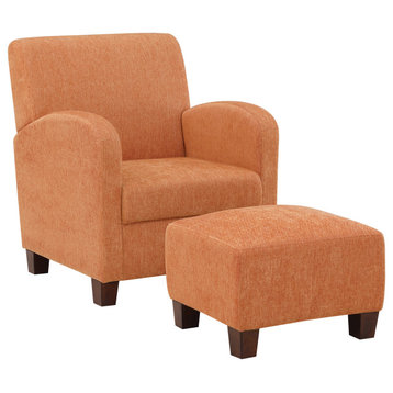 Aiden Chair and Ottoman Herringbone Orange With Medium Espresso Legs