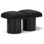 Meridian Furniture - Pavilion Black Boucle Fabric Bench, Black, Black Finish, 31" W X 18" D X 17.5" H - Bring valuable seating and remarkable style to your space with this black Pavilion Boucle Fabric Bench, an exquisite balance of style and usability for the entryway, bedroom, and beyond. Crafted from oak veneer with a black finish, this bench has a 4-inch-thick seat cushion that's channel-tufted for a touch of luxury. The bench's columnar bases add a dash of Art Deco design, making it a captivating focal point in any room.