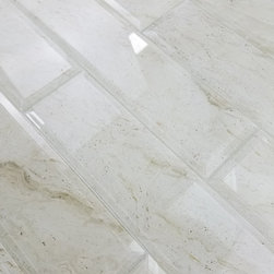 Abolos - Nature 4 in x 16 in Beveled Glass Subway Tile in Glossy Crema Marfil - Mosaic Tile