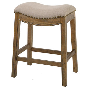 Saddle Style 25" Counter Height Stool With Cream Fabric