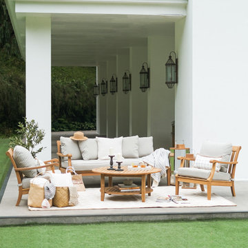 Robin Teak Wood 4 Pieces Patio Conversation Set with Oyster Cushion