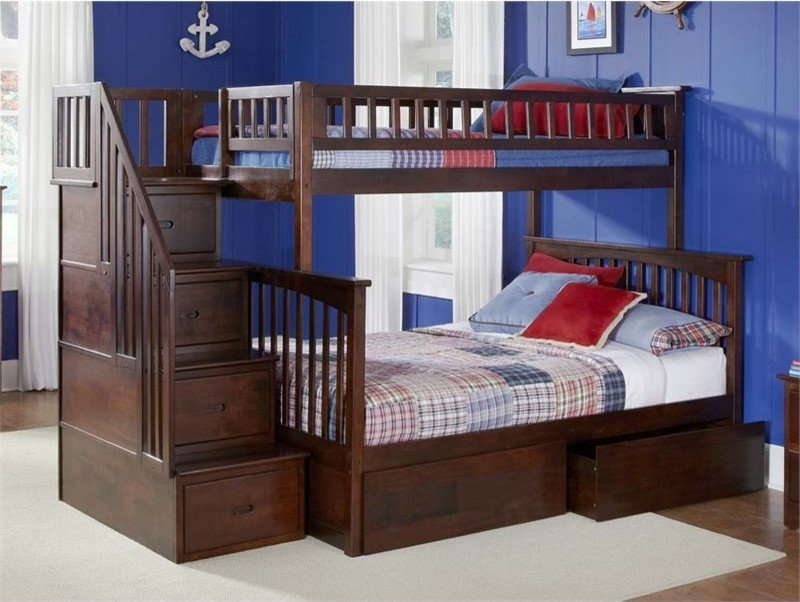 AFI Columbia Twin Over Full Solid Wood Staircase Storage Bunk Bed in ...