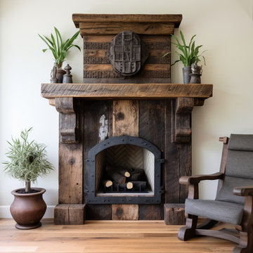 Wood Beam fireplace Mantels with Wooden Legs