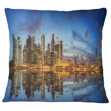 Singapore Skyline and View of Marina Bay Cityscape Throw Pillow, 16"x16"