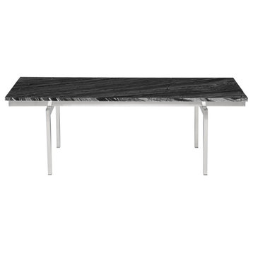 Cinzia Coffee Table Black Wood Vein Marble Top Brushed Stainless