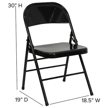 2 Pack HERCULES Series Triple Braced & Double Hinged Metal Folding Chair, Black