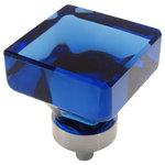 Cosmas - Cosmas 6377SN Satin Nickel and Glass Square Cabinet Knob, Blue Glass - Manufacturer: Cosmas