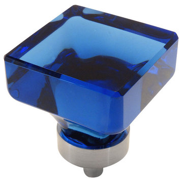 Cosmas 6377SN Satin Nickel and Glass Square Cabinet Knob, Blue Glass
