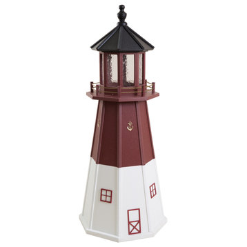Outdoor Poly Lumber Lighthouse Lawn Ornament, Barnegat, 5 Foot, Solar Light