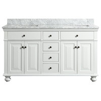 Dustin White Bathroom Vanity With Marble Counter, 60"