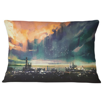 Abstract Sci fi City Watercolor Photography Throw Pillow, 12"x20"