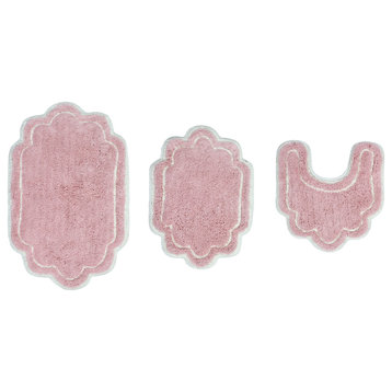 Allure Collection Absorbent Cotton Machine Washable Rug, 3 PC Set, Pink